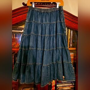 Free People Tiered Denim Skirt